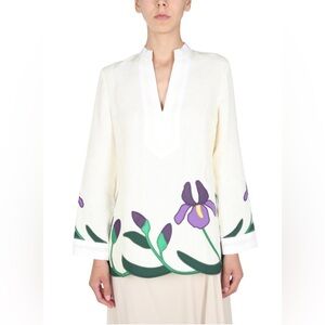Tory Burch Cream Tunic with Purple Floral Design